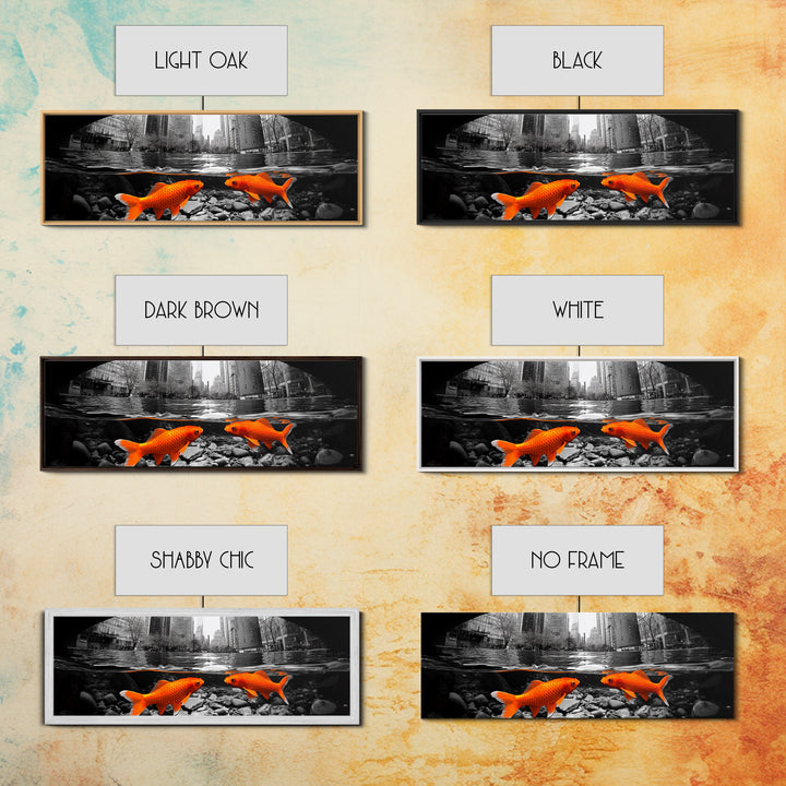 City Meets Nature, Urban Fish, Goldfish Art, Surreal Street Scene, Framed Canvas Print, Quirky Kitchen Wall Art, Modern Whimsical Decor