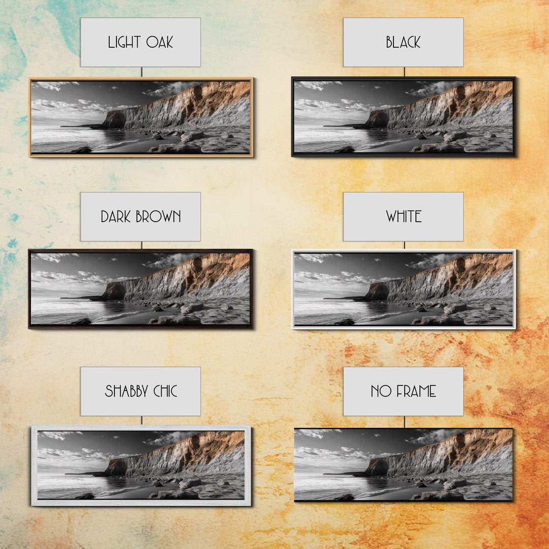 Coastal Cliffs Sunset, Rugged Shoreline Scene, Seaside Beauty, Framed Canvas Print, Earth Tone Art, Living Room Decor, Nature Wall Art