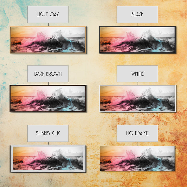 Crashing Ocean Wave, Pastel Color Splash, Moody Coastal Storm, Framed Canvas Print, Bathroom Wall Art, Surfer Beach Vibes