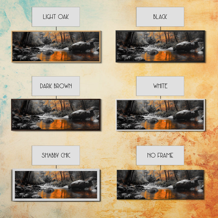 Autumn River Scene, Fall Forest Landscape, Tranquil Waters, Framed Canvas Print, Rustic Wall Art, Cabin Decor, Moody Photography