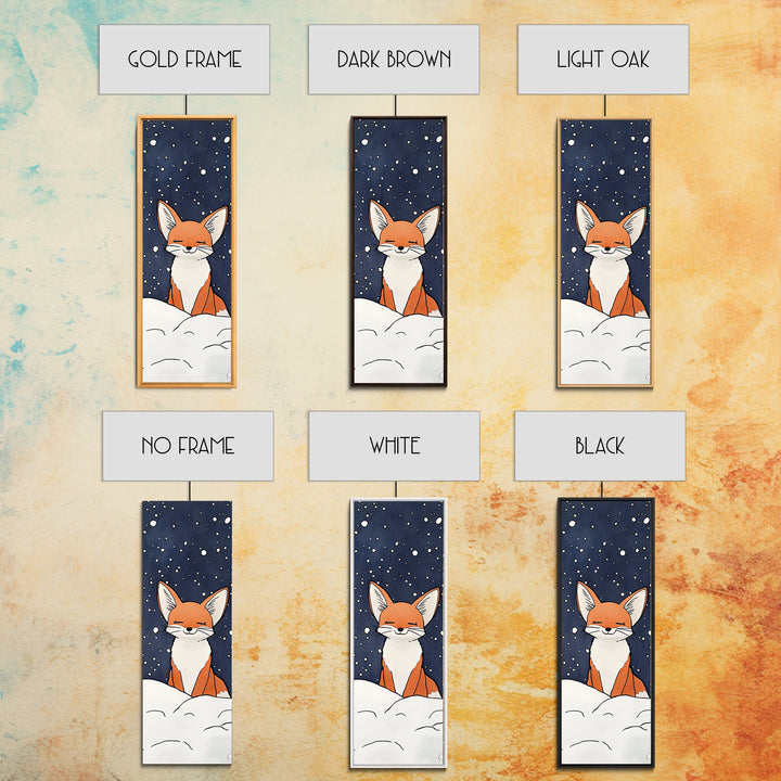 Sleepy Fox In Snowy Night Canvas Print, Whimsical Animal Art, Woodland Nursery Decor, Kids Room Wall Decor, Winter Wall Art