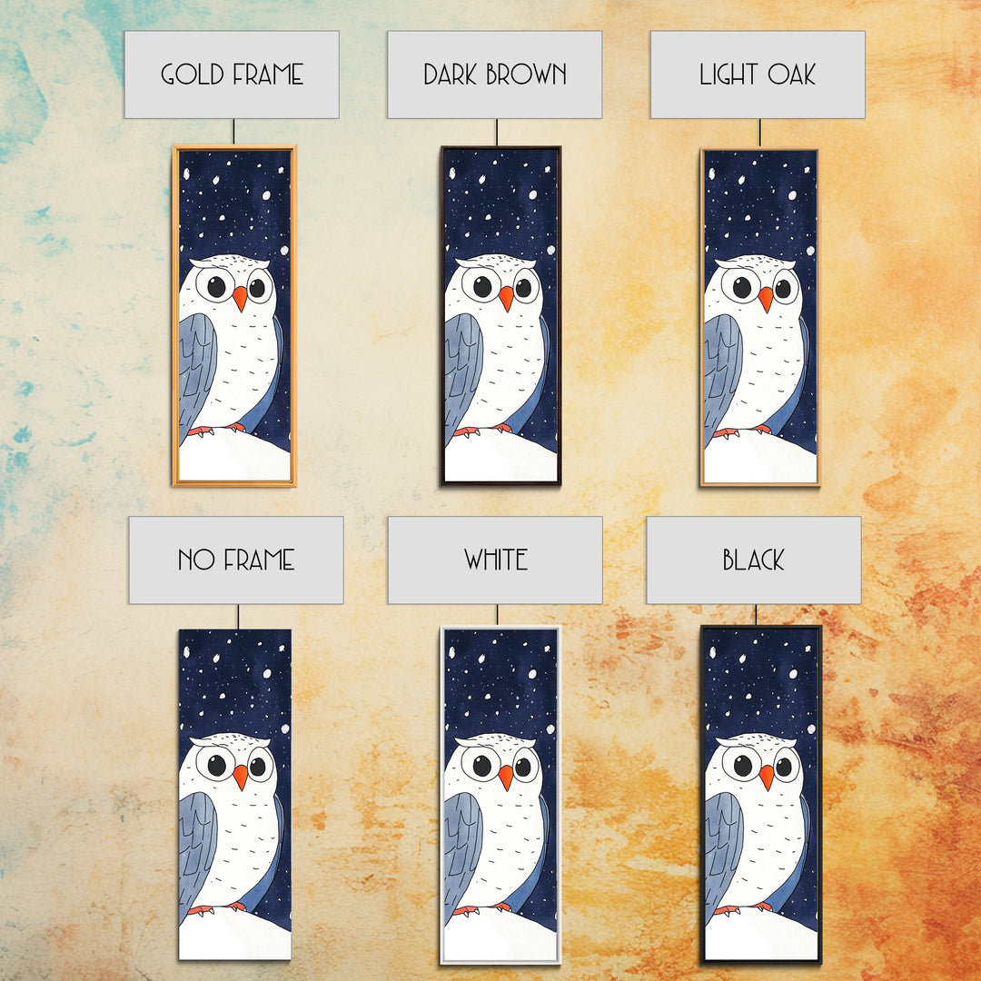 Snowy Owl Closeup Wall Art, Cute Winter Bird Canvas Print, Whimsical Nursery Decor, Kids Room Art, Snowfall Animal Gift Print