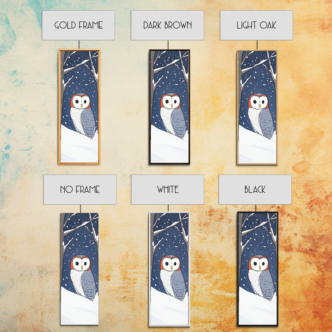 Cute Barn Owl In Snow Canvas Print, Whimsical Animal Wall Art, Winter Nursery Decor, Woodland Bird Gift For Kids Room Decor