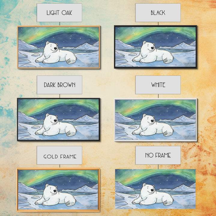 Polar Bear Under Northern Lights Wall Art, Arctic Animal Canvas Print, Nursery Decor, Wildlife Print, Winter Home Decor Gift