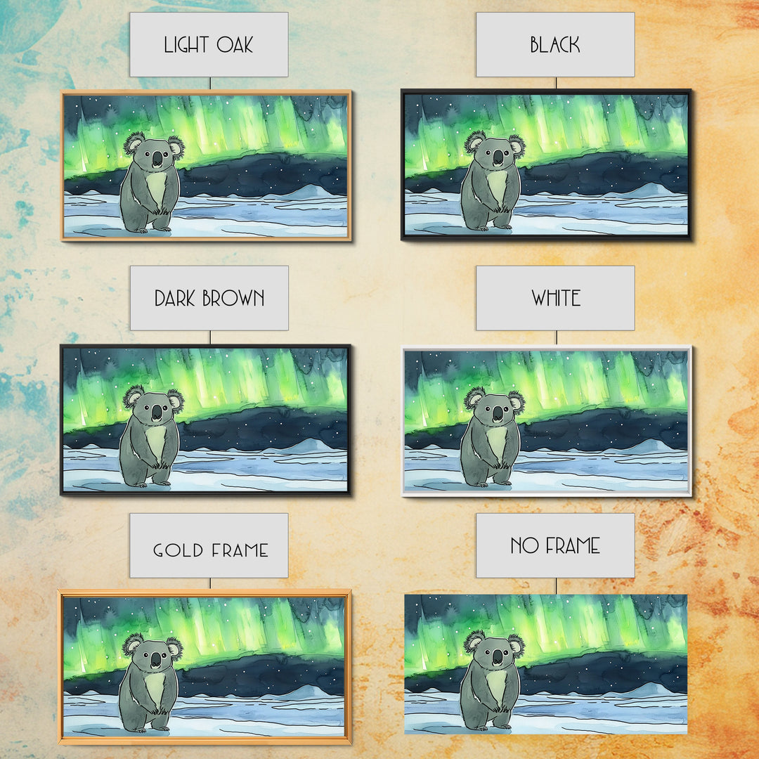 Koala Under Northern Lights Wall Art, Whimsical Animal Canvas Print, Aurora Nursery Decor, Kids Room Art, Unique Gift For Her