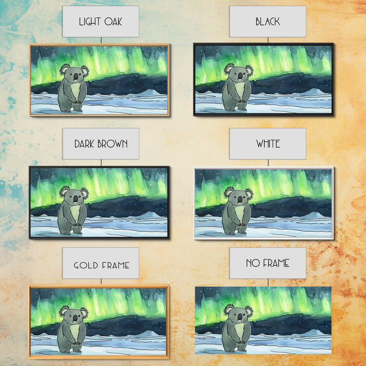 Koala Under Northern Lights Wall Art, Whimsical Animal Canvas Print, Aurora Nursery Decor, Kids Room Art, Unique Gift For Her