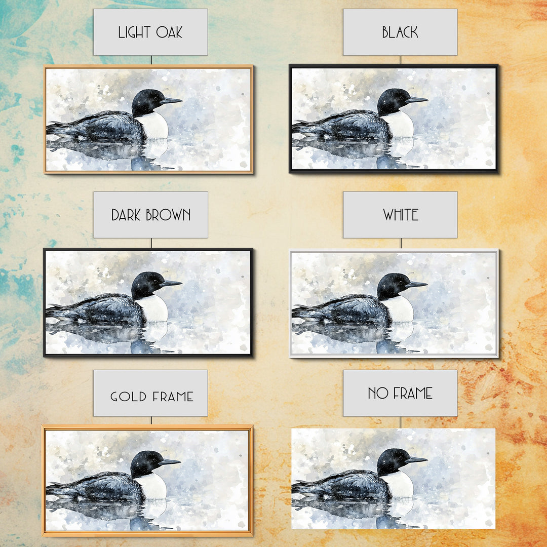 Watercolor Loon On Misty Lake Wall Art, Coastal Bird Canvas Print, Nature Wildlife Decor, Serene Lake House Gift, Living Room Fine Art Print