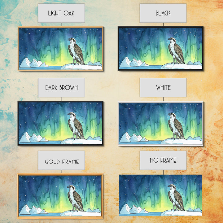 Osprey Perched Beneath Northern Lights Wall Art, Aurora Borealis Bird Print, Arctic Nature Decor, Wildlife Canvas Art Print