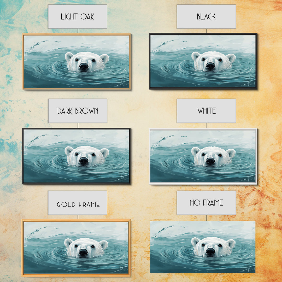 Swimming Polar Bear In Teal Water Wall Art, Arctic Wildlife Canvas Print, Ocean Animal Decor, Nursery Or Bathroom Art Print