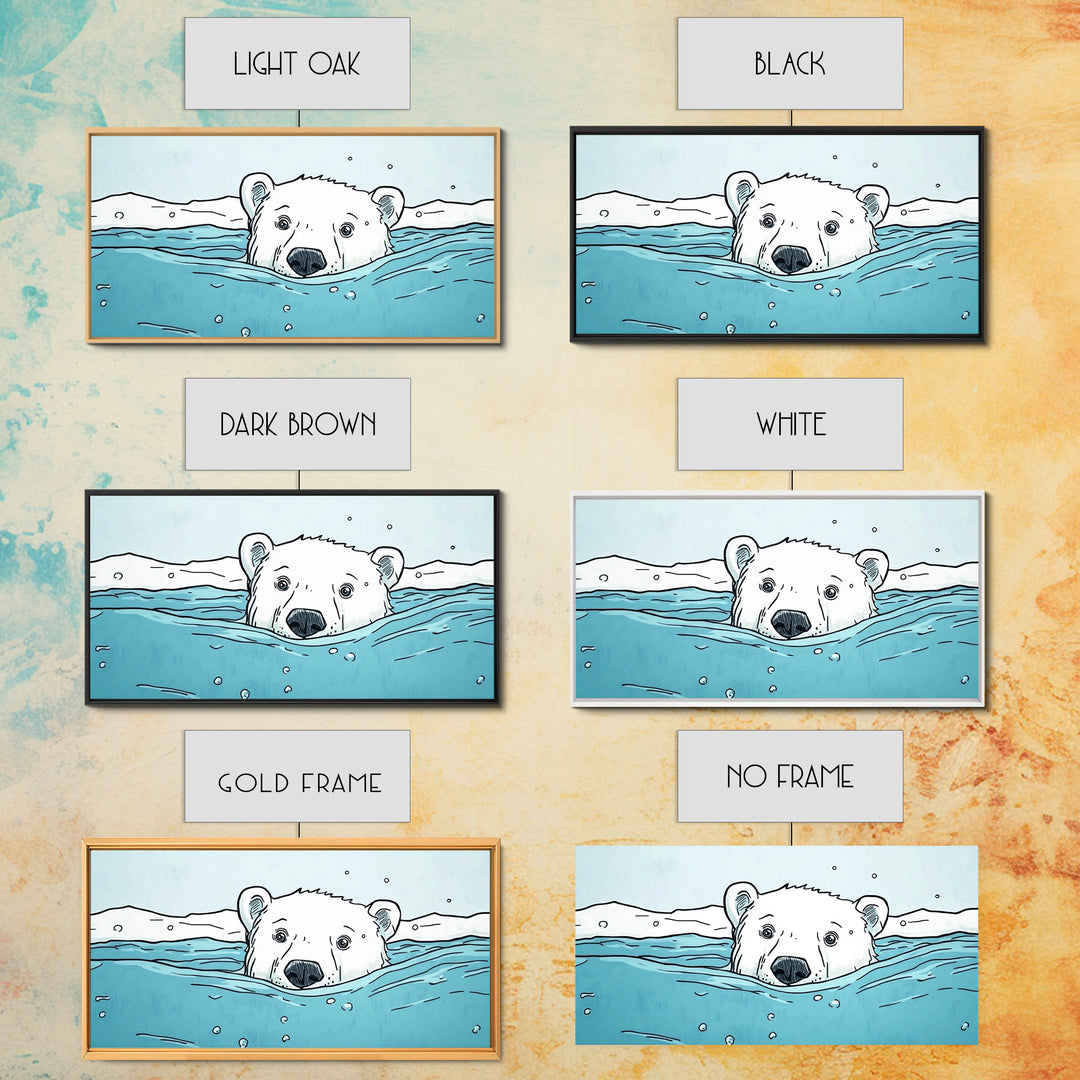 Polar Bear Swimming In Icy Water Wall Art, Arctic Animal Print, Nursery Wall Art, Kids Room Decor, Coastal Canvas Print Gift