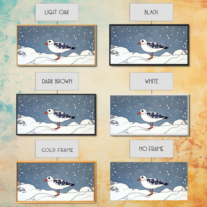 Snowy Arctic Shorebird In Winter Canvas Print, Bird Wall Art, Nursery Decor, Animal Wall Art, Minimalist Coastal Decor Gift