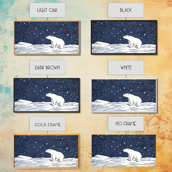 Minimal Polar Bear Snow Scene Wall Art, Arctic Wildlife Illustration, Kids Room Decor, Modern Nursery Canvas Print Gift Idea