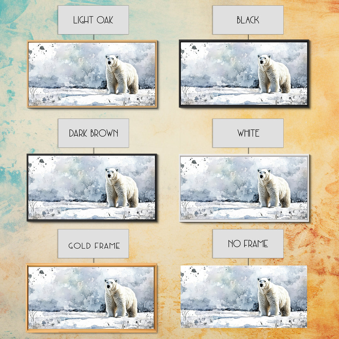 Standing Polar Bear In Snowy Tundra Wall Art, Watercolor Wildlife Print, Arctic Animal Decor, Large Canvas Housewarming Gift