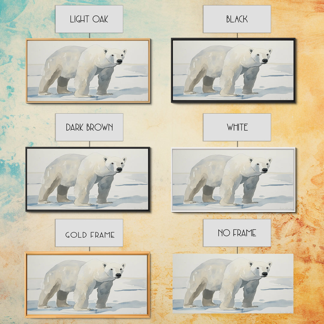 Polar Bear On Arctic Ice Wall Art, Watercolor Wildlife Canvas Print, Coastal Nursery Decor, Animal Lover Gift, Kids Room Art