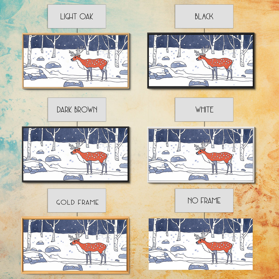 Red Deer In Snowy Birch Forest Canvas Print, Winter Wildlife Wall Art, Woodland Nursery Decor, Rustic Cabin Home Decor Gift