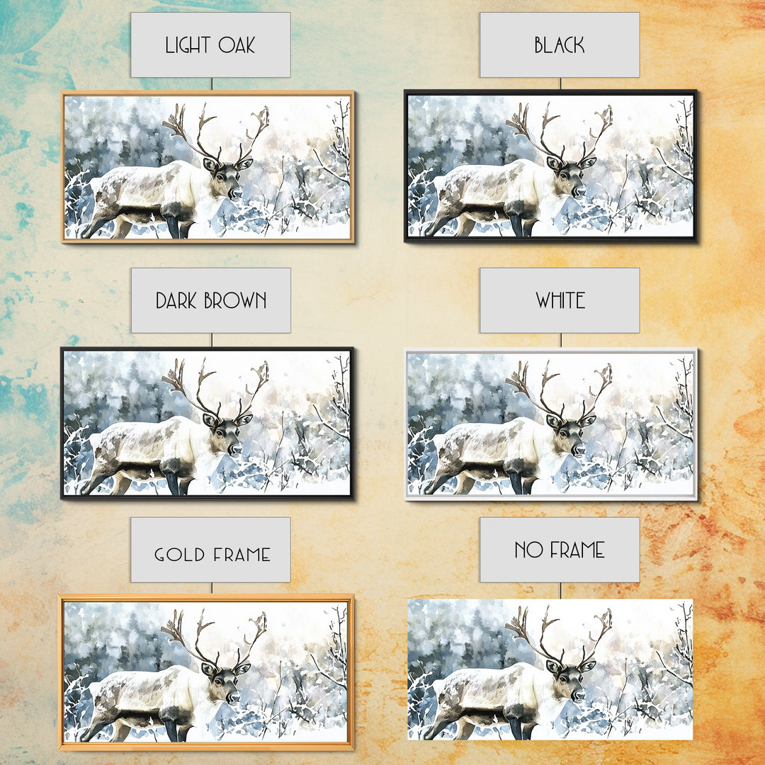 Majestic Caribou In Frosted Woods Framed Canvas Print, Winter Wildlife Wall Art, Rustic Cabin Decor, Nature Lover Art Gift