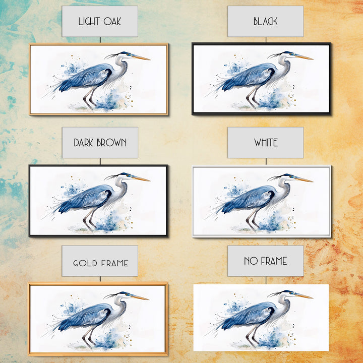 Blue Heron Watercolor Canvas Print, Elegant Coastal Bird Wall Art, Nautical Wildlife Decor, Beach House Living Room Art Print