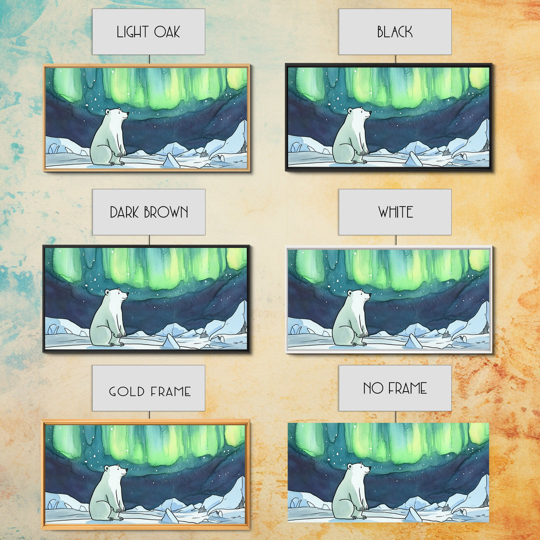 Polar Bear Northern Lights Canvas Print, Arctic Wildlife Wall Art, Aurora Borealis Nursery Decor, Whimsical Kids Room Gift