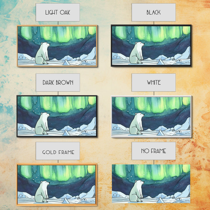 Polar Bear Northern Lights Canvas Print, Arctic Wildlife Wall Art, Aurora Borealis Nursery Decor, Whimsical Kids Room Gift