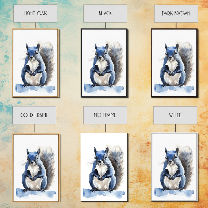 Blue Watercolor Squirrel Wall Art, Cute Woodland Animal Print, Nursery Decor, Kids Room Art, Whimsical Wildlife Poster Gift