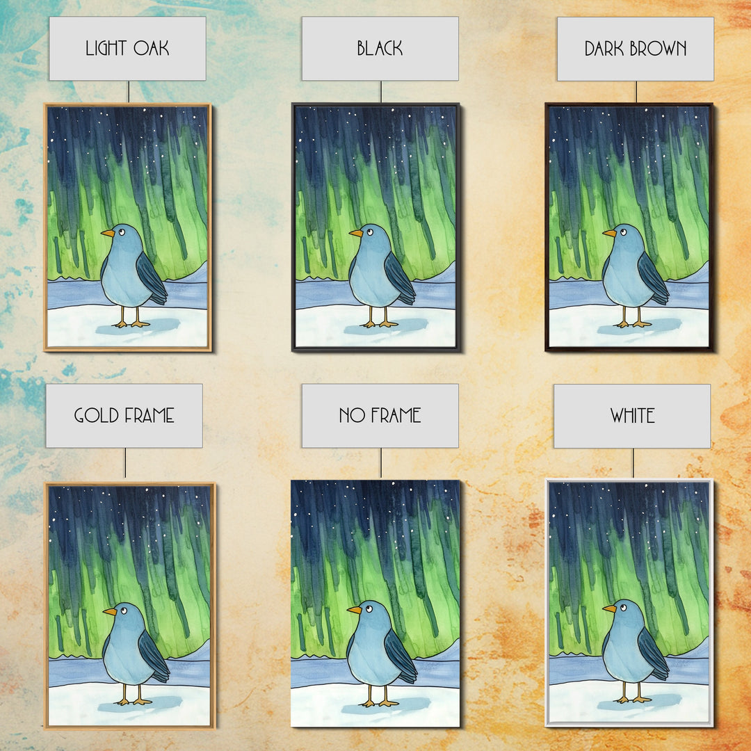 Whimsical Blue Bird Aurora Wall Art, Northern Lights Winter Decor, Nursery Animal Print, Kids Room Art, Celestial Poster
