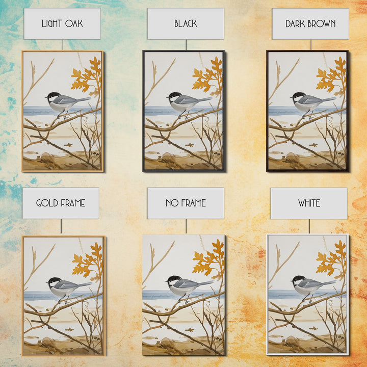 Coastal Chickadee On Driftwood Branch Wall Art, Beach House Decor, Nautical Nature Print, Bird Art Print, Serene Seaside Decor