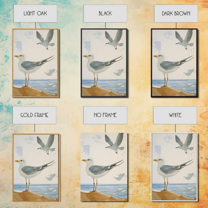 Minimal Seagulls Above Ocean Dune Canvas Print, Coastal Wall Art, Beach House Decor, Nautical Bird Print, Serene Bathroom Decor