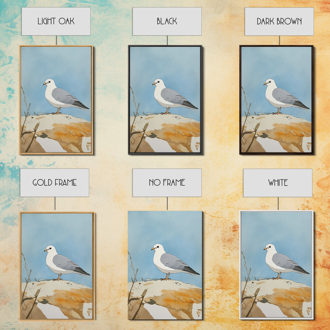 Coastal Seagull On Sunlit Rock Wall Art, Beach House Decor, Living Room Decor, Ocean Bird Art Print, Nautical Framed Canvas Print