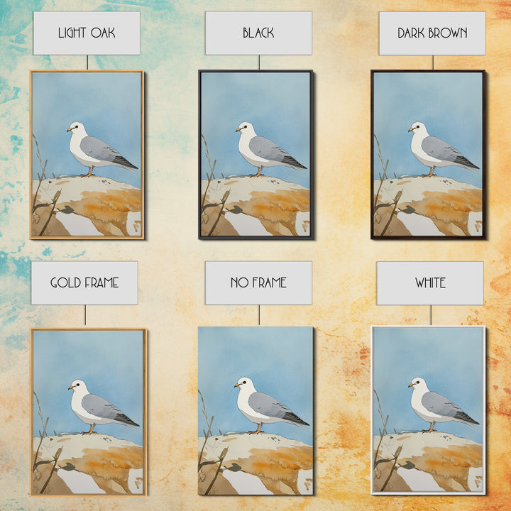 Coastal Seagull On Sunlit Rock Wall Art, Beach House Decor, Living Room Decor, Ocean Bird Art Print, Nautical Framed Canvas Print