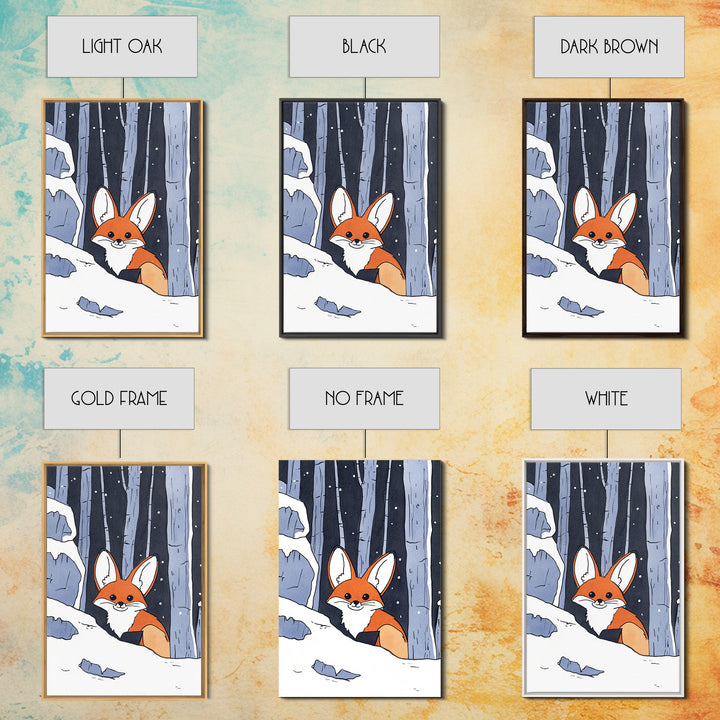Fox Peeking From Snowy Forest Canvas Print, Woodland Animal Wall Art, Whimsical Nursery Decor, Winter Cabin Decor, Fox Art