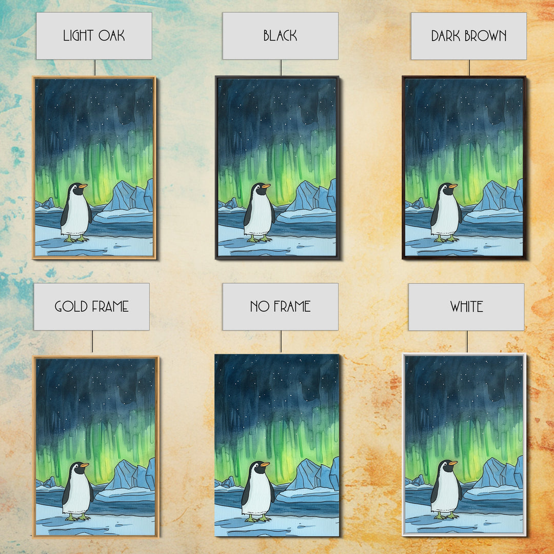 Penguin Under Northern Lights Canvas Print, Arctic Animal Wall Art, Kids Room Decor, Aurora Nursery Art, Gift For Him, Home Decor