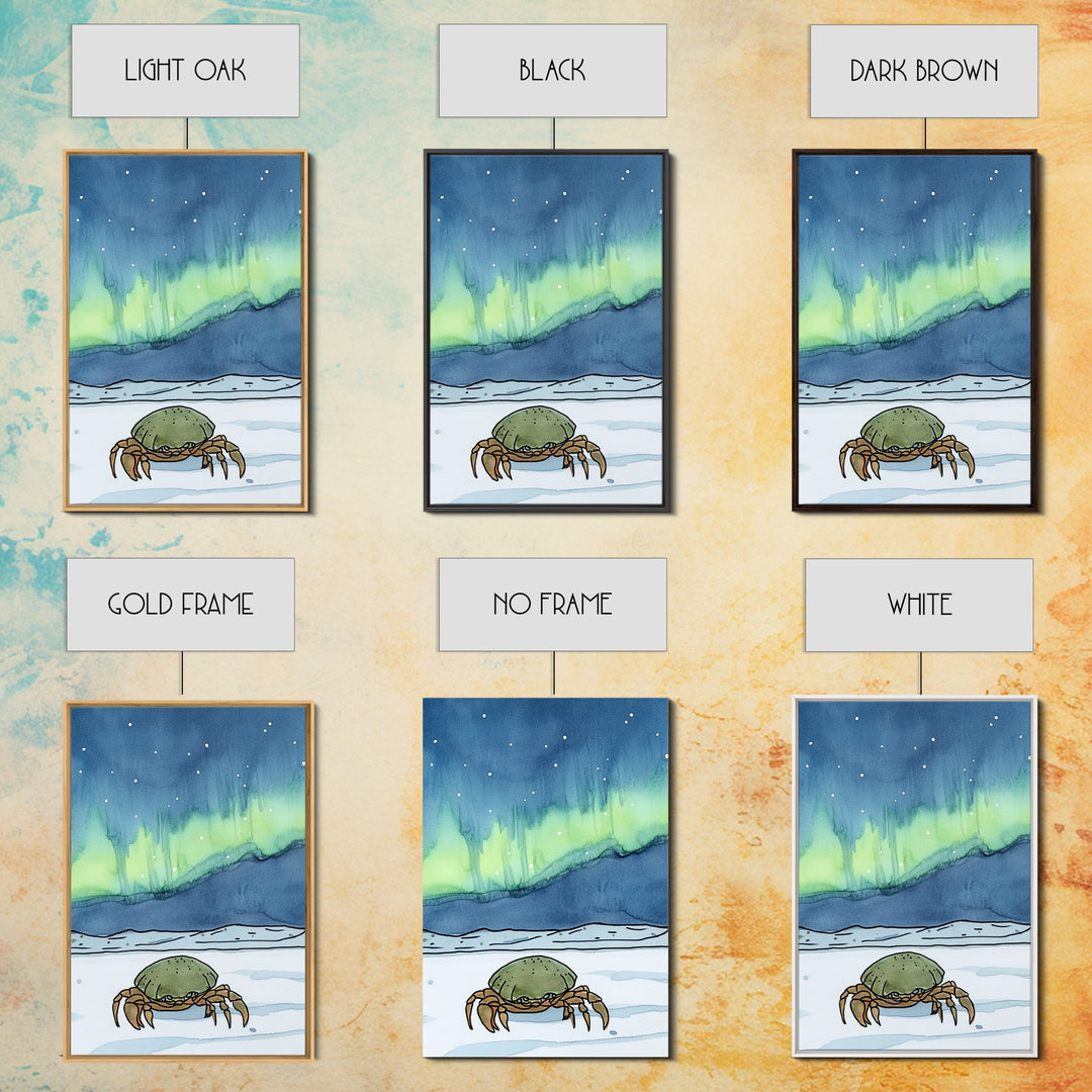 Arctic Crab Under Northern Lights Wall Art, Whimsical Ocean Print, Coastal Nursery Decor, Marine Life Gift, Kids Room Art