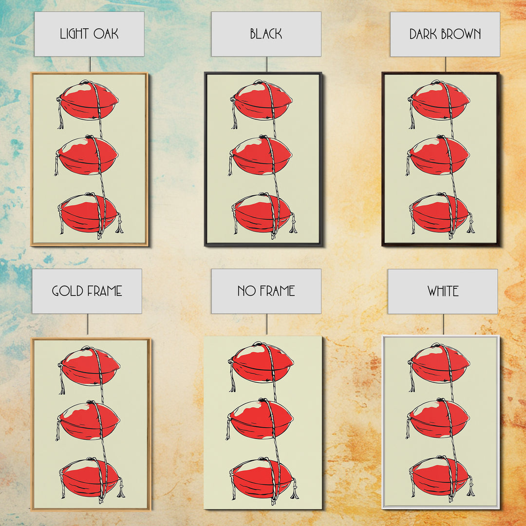 Red Lobster Buoys Wall Art, Nautical Line Drawing Print, Coastal Kitchen Decor, Beach House Wall Decor, Bold Minimal Art