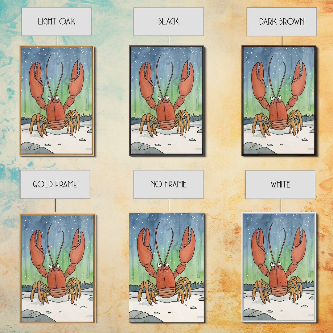 Whimsical Lobster Under Starry Sky Canvas Print, Coastal Animal Wall Art, Nautical Nursery Decor, Ocean Life Art Print, Kids Room Decor