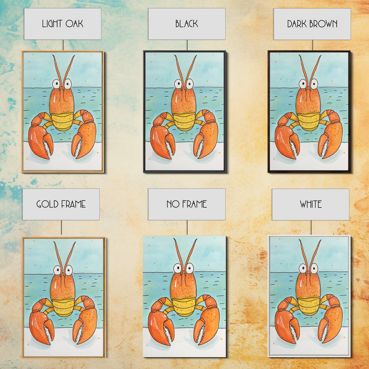 Cute Orange Lobster By The Sea Wall Art, Coastal Kitchen Decor, Nautical Bathroom Print, Seafood Art, Beach House Decor Gift