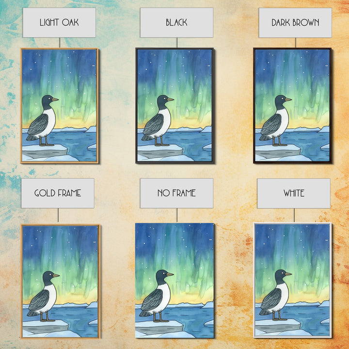 Arctic Bird Under Northern Lights Wall Art, Aurora Landscape Print, Coastal Nursery Decor, Nature Gift For Her Home Decor