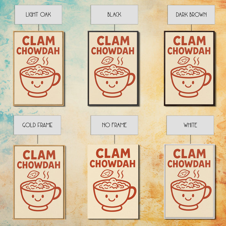 Cute Clam Chowdah Soup Bowl Wall Art, Funny Kitchen Print, New England Seafood Decor, Coastal Cafe Gift For Food Lover Home Decor