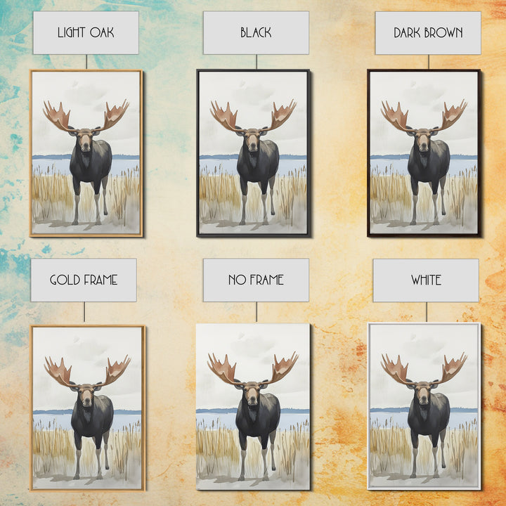 Standing Moose By Quiet Lake Canvas Print, Rustic Wildlife Wall Art For Cabin Decor, Nature Wall Art, And Housewarming Gift