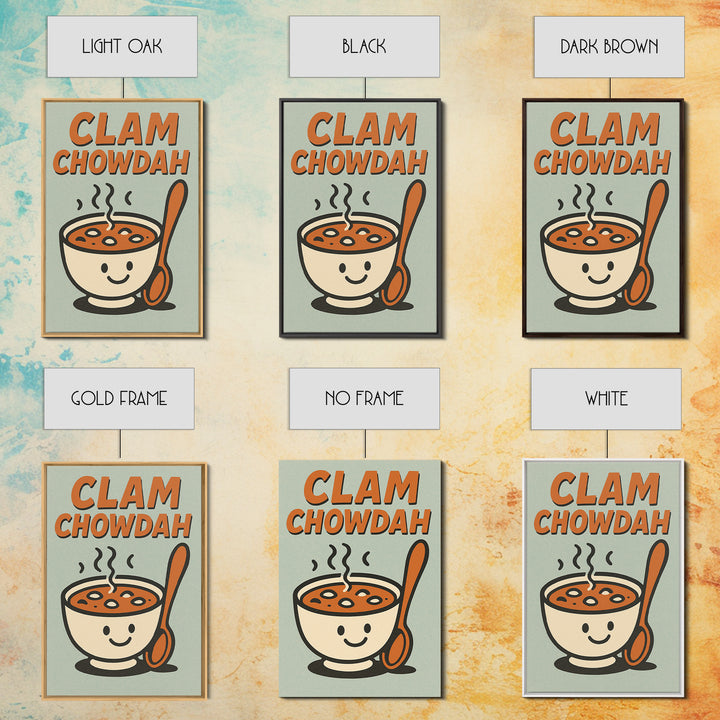 Cute Clam Chowdah Soup Bowl Wall Art, Funny Kitchen Art Print, Retro Food Poster, New England Coastal Home Decor Gift Idea