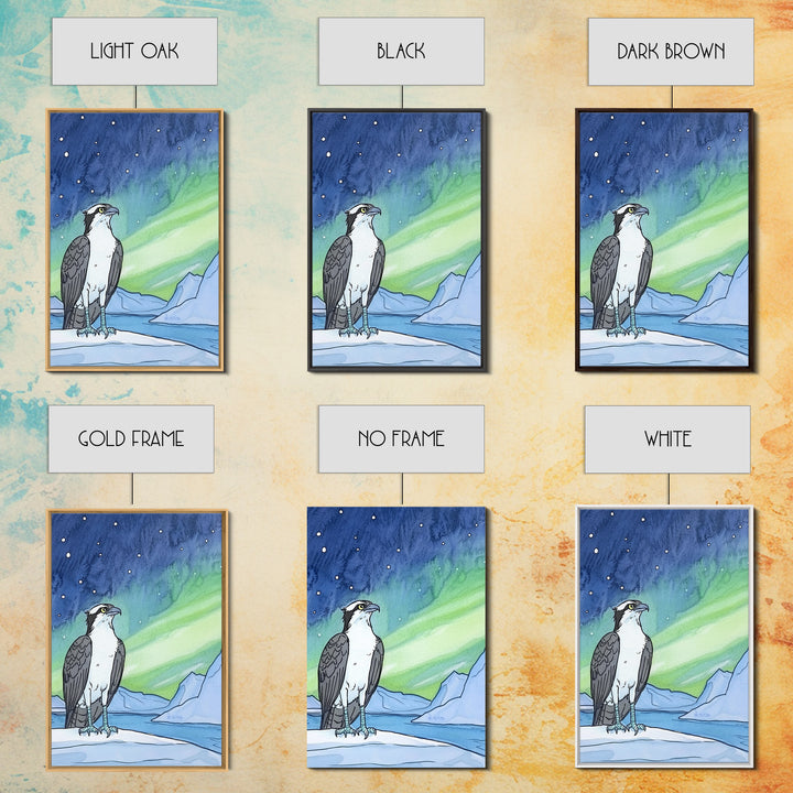 Osprey Under Northern Lights Wall Art, Arctic Bird Canvas Print, Celestial Nature Decor, Wildlife Art For Cabin Or Office