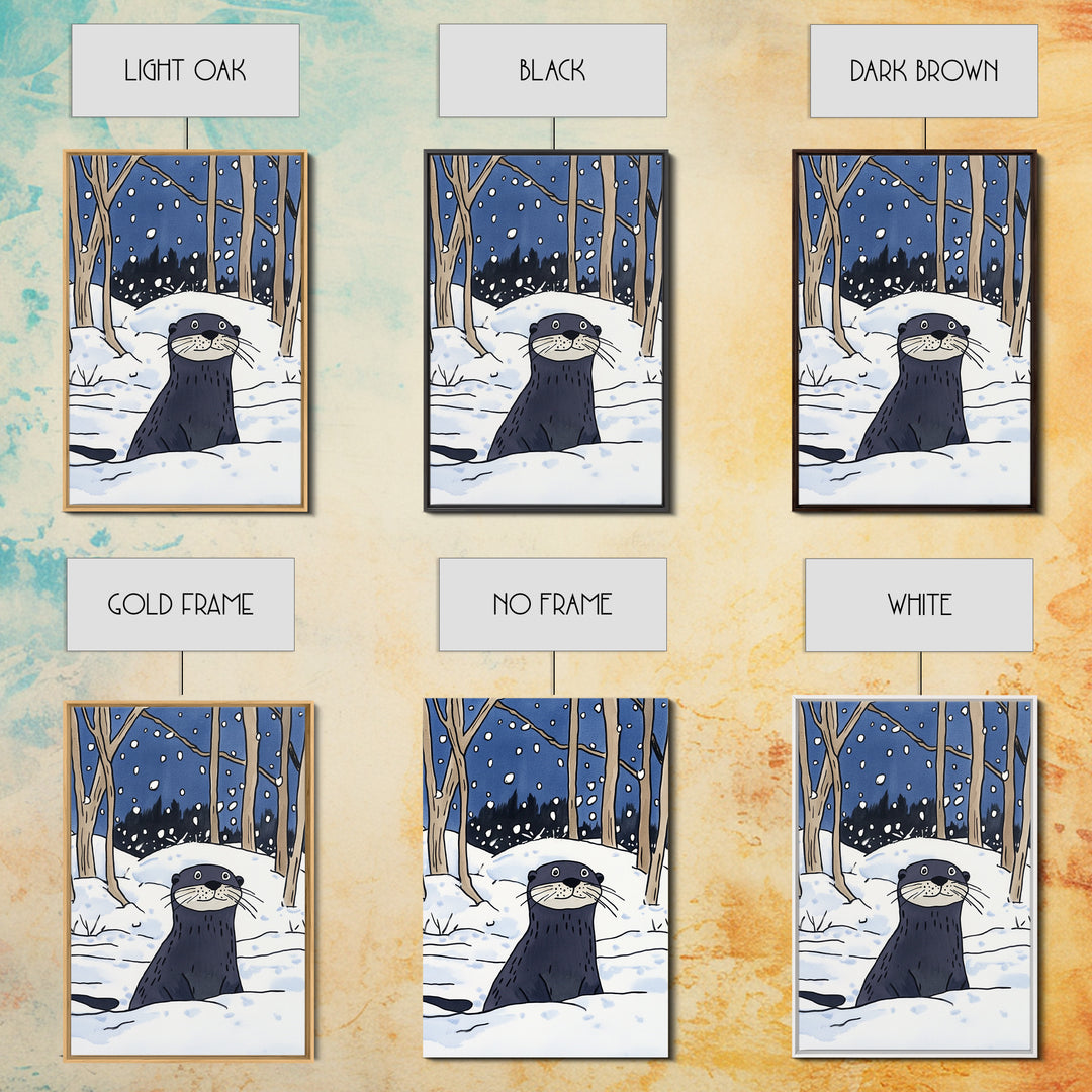 Snowy Forest Otter Wall Art, Winter Animal Print, Whimsical Wildlife Decor, Woodland Nursery Art And Cozy Cabin Decor Gift