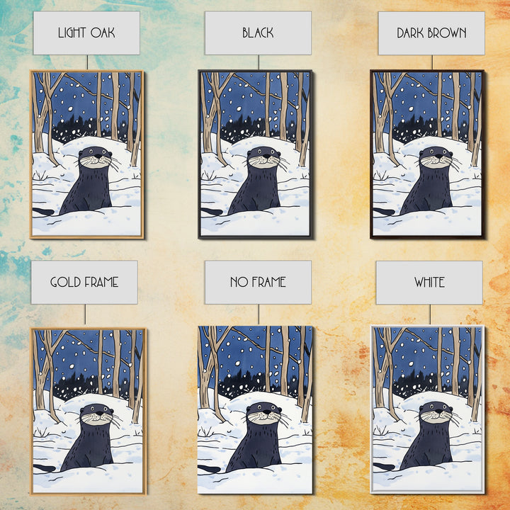 Snowy Forest Otter Wall Art, Winter Animal Print, Whimsical Wildlife Decor, Woodland Nursery Art And Cozy Cabin Decor Gift