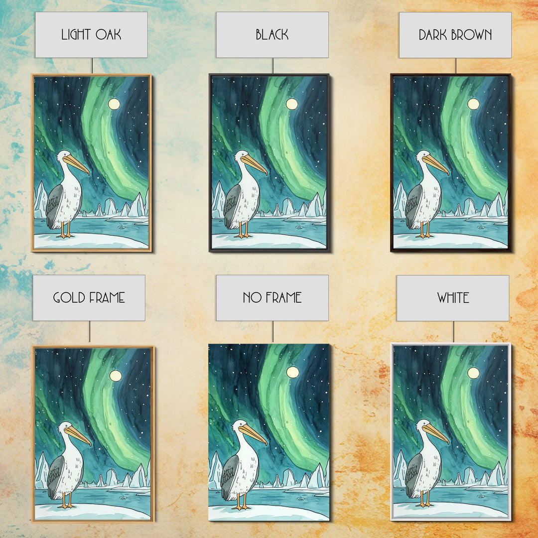 Pelican Under Green Aurora Canvas Print, Northern Lights Wall Art, Arctic Coastal Decor, Bird Lover Gift And Nursery Art
