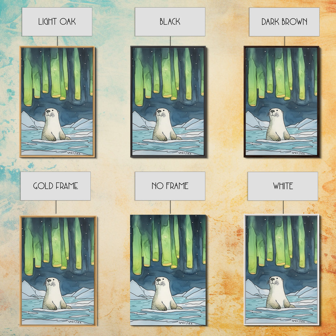 Whimsical Otter Under Northern Lights Wall Art, Arctic Animal Print, Kids Room Decor, Nursery Art, Coastal Nature Decor Gift