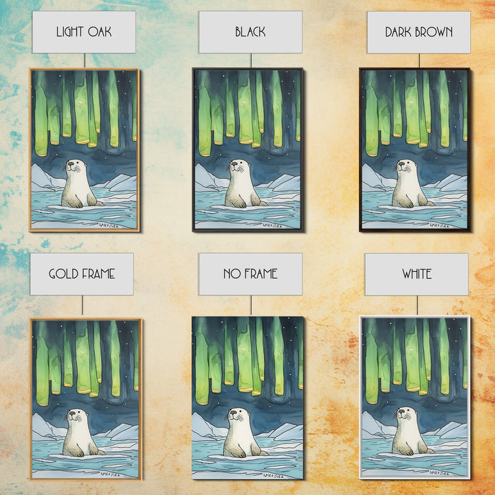 Whimsical Otter Under Northern Lights Wall Art, Arctic Animal Print, Kids Room Decor, Nursery Art, Coastal Nature Decor Gift