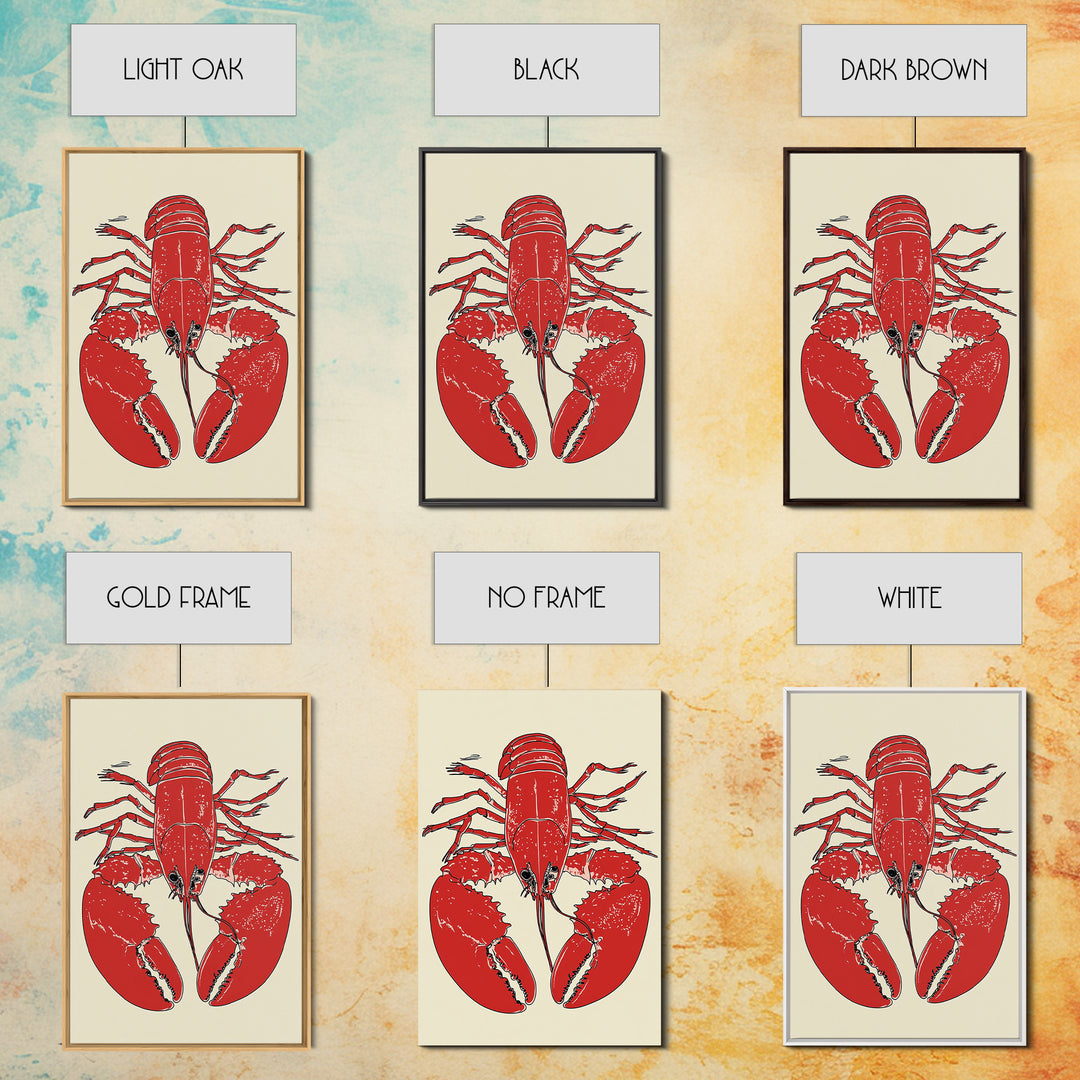 Bold Red Lobster Illustration Canvas Print, Seafood Kitchen Wall Art, Coastal Home Decor, Nautical Dining Room Print Gift