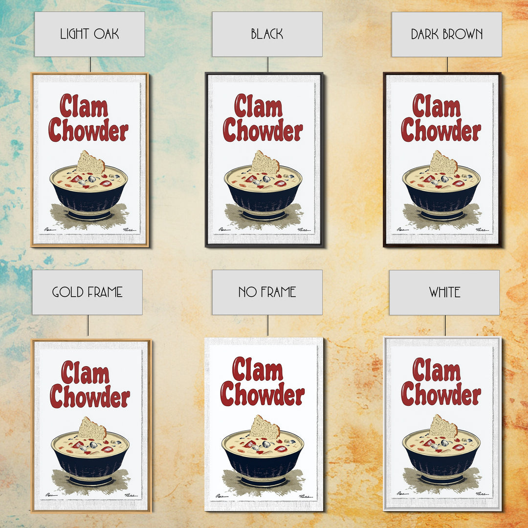 Clam Chowder Bowl Typography Wall Art, Coastal Kitchen Decor, Seafood Poster, Restaurant Wall Decor, Food Lover Gift Idea