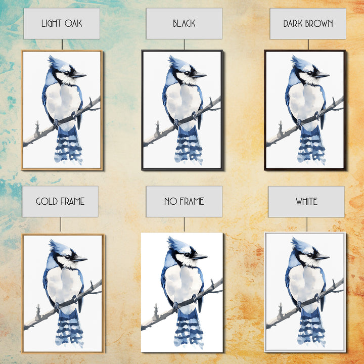 Blue Jay Bird Watercolor Wall Art, Woodland Nature Decor, Bird Lover Gift, Nursery Animal Canvas Print, Coastal Blue Art