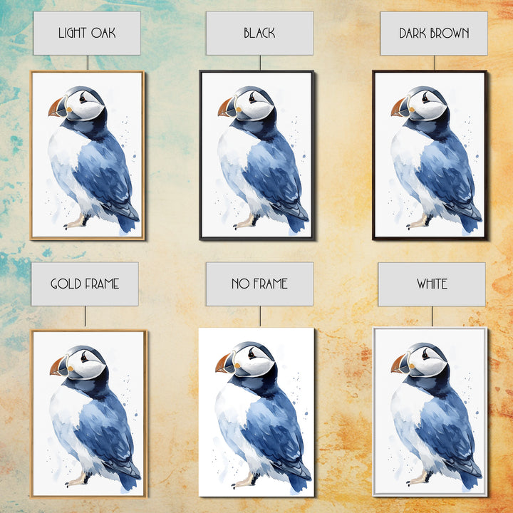 Atlantic Puffin Bird Watercolor Wall Art, Coastal Wildlife Decor, Nautical Canvas Print, Ocean Nursery Gift, Blue Seabird Art