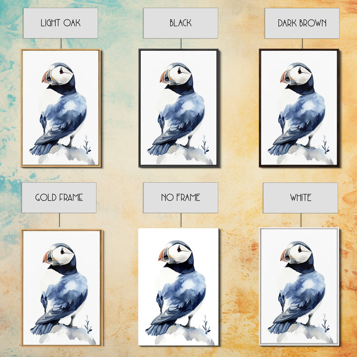 Puffin Bird Watercolor Canvas Print, Coastal Wildlife Wall Art, Nautical Nursery Decor, Ocean Animal Gift, Blue Seabird Art